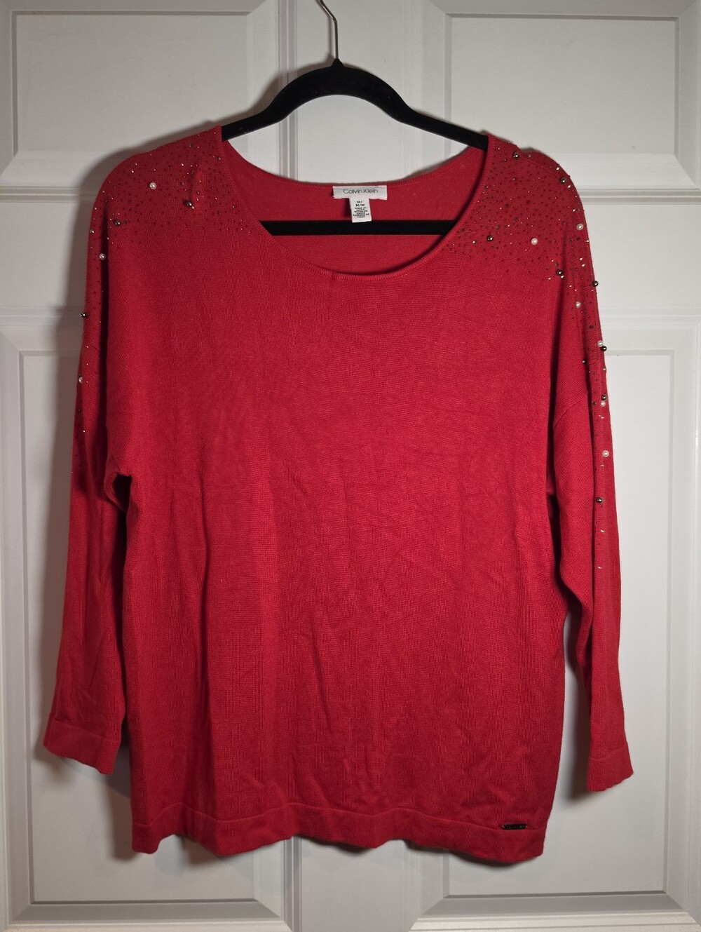 Calvin Klein Red Embellished Shoulder Women's Sweater Top M